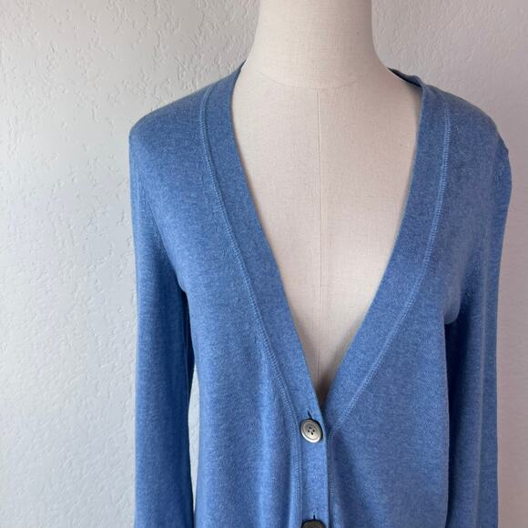 J. Jill Button Front Lightweight Cardigan Sweater sz Small 100% Cotton Blue Long - Picture 2 of 8